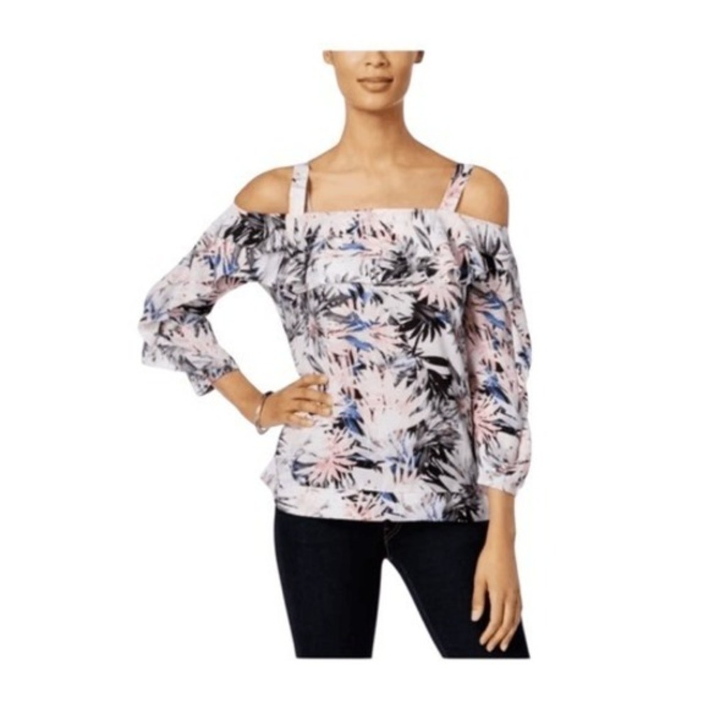 NYDJ Off The Shoulder Floral Tropical Print Blouse L
